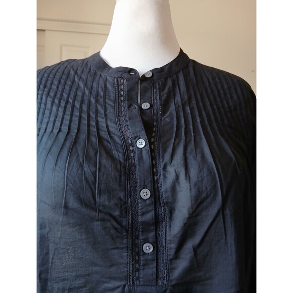 J.Crew Womens XXL Black Pintuck Blouse Long Sleeve Button Front Boho Top - Picture 6 of 16